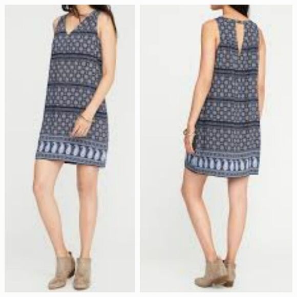 Old Navy Purple Sleeveless V-Neck Shift Dress Women Keyhole Lightweight V-Neck - Picture 2 of 8